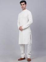 Men White Chikankari Embroidered and Sequence Kurta with Churidar-JOKP-678White