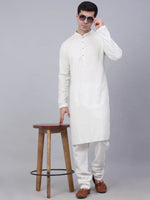 Men White Chikankari Embroidered and Sequence Kurta with Churidar-JOKP-678White