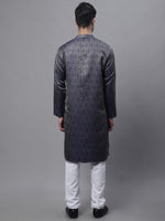 Men Ethnic  Navy Blue Woven Design Kurta with Pyjamas-JOKP-681Navy