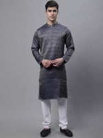 Men Ethnic  Navy Blue Woven Design Kurta with Pyjamas-JOKP-681Navy