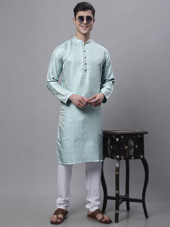 Men Ethnic  Sky Blue Woven Design Kurta with Pyjamas-JOKP-681Sky