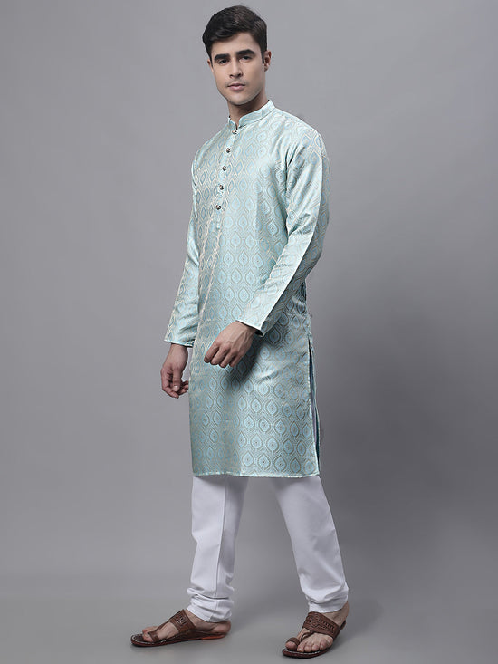 Men Ethnic  Sky Blue Woven Design Kurta with Pyjamas-JOKP-681Sky