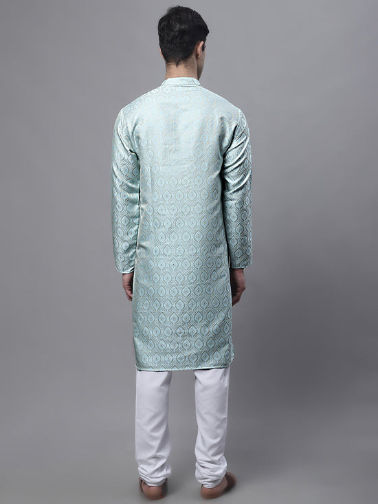 Men Ethnic  Sky Blue Woven Design Kurta with Pyjamas-JOKP-681Sky