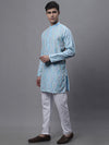 Men's Sky Blue and Multi Coloured Embroidered Straight Kurta Pyjama Set-JOKP-689Sky