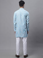 Men's Sky Blue and Multi Coloured Embroidered Straight Kurta Pyjama Set-JOKP-689Sky