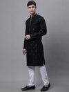 Men's Black Embroidered Straight Kurta Pyjama Set-JOKP-P-690Black