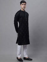 Men's Black Embroidered Straight Kurta Pyjama Set-JOKP-P-690Black