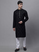 Men's Black Embroidered Straight Kurta Pyjama Set-JOKP-P-690Black