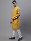 Men's Mustard Embroidered Straight Kurta Pyjama Set-JOKP-P-690Mustard