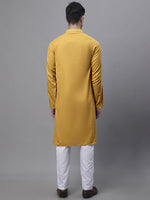 Men's Mustard Embroidered Straight Kurta Pyjama Set-JOKP-P-690Mustard