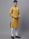 Men's Mustard Embroidered Straight Kurta Pyjama Set-JOKP-P-690Mustard