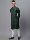 Men's Olive Green Embroidered Straight Kurta Pyjama Set-JOKP-P-690Olive