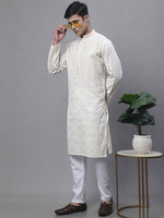 Men's White Embroidered Straight Kurta Pyjama Set-JOKP-P-690White