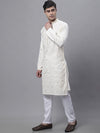 Men's White Embroidered Straight Kurta Pyjama Set-JOKP-P-690White