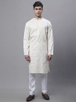 Men's White Embroidered Straight Kurta Pyjama Set-JOKP-P-690White