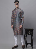 Men's Navy Digital Printed Kurta Pyjama Set-JOKP-P-691Navy