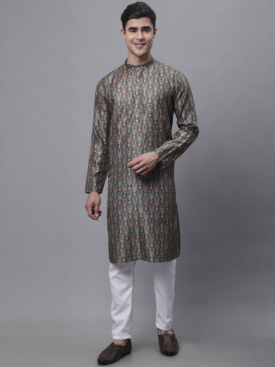 Men's Olive Green Digital Printed Kurta Pyjama Set-JOKP-P-691Olive