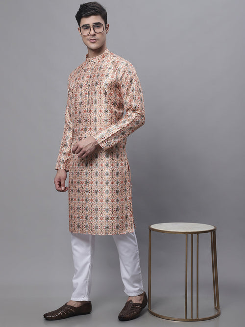 Men's Peach Digital Printed Kurta Pyjama Set-JOKP-P-691Peach