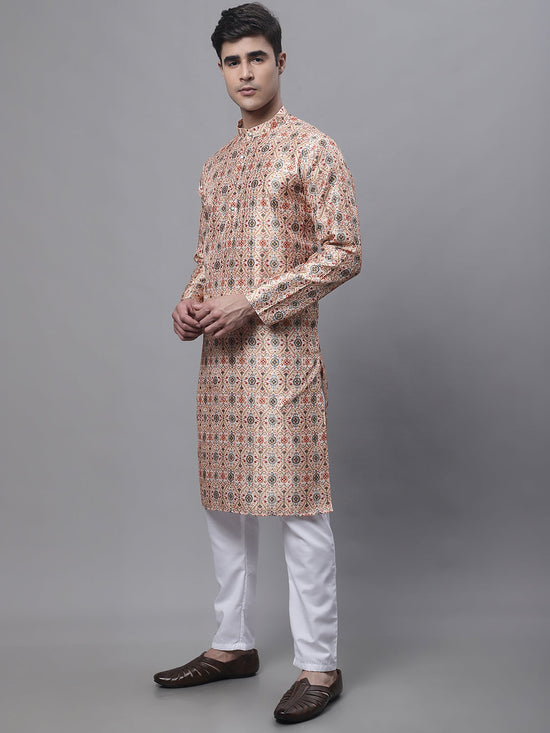 Men's Peach Digital Printed Kurta Pyjama Set-JOKP-P-691Peach