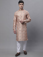 Men's Peach Digital Printed Kurta Pyjama Set-JOKP-P-691Peach