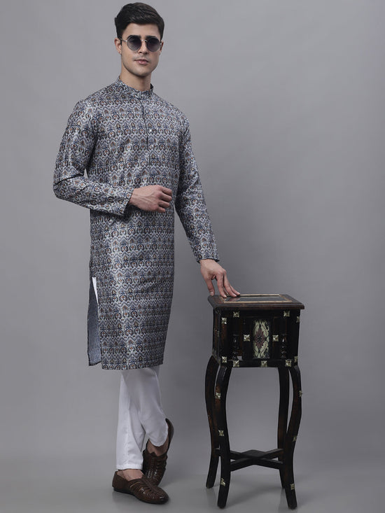 Men's Silver Digital Printed Kurta Pyjama Set-JOKP-P-691Silver