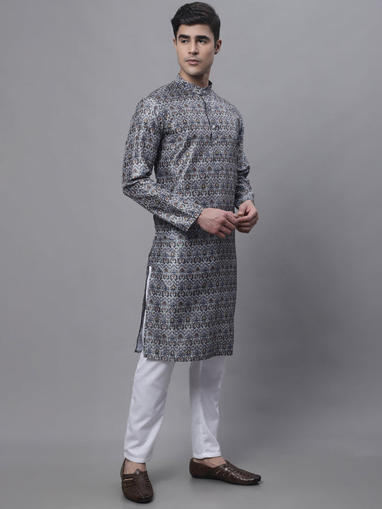 Men's Silver Digital Printed Kurta Pyjama Set-JOKP-P-691Silver