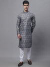 Men's Silver Digital Printed Kurta Pyjama Set-JOKP-P-691Silver