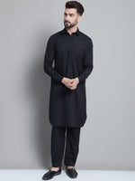 Men's Black Cotton Solid Pathani Kurta with Salwar-JOKP-696Black