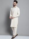 Men's Cream Cotton Solid Pathani Kurta with Salwar-JOKP-696Cream