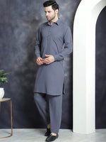 Men's Solid Pathani Kurta with Salwar-JOKP-696Grey