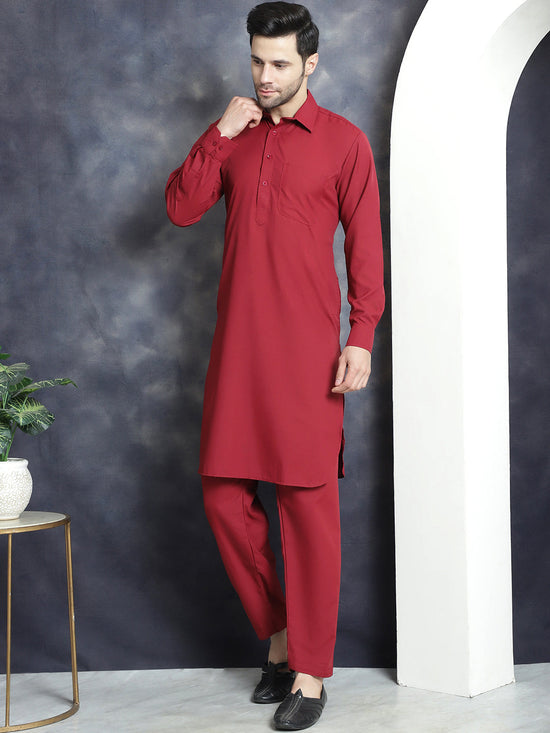 Men's Solid Pathani Kurta with Salwar-JOKP-696Maroon