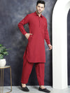 Men's Solid Pathani Kurta with Salwar-JOKP-696Maroon