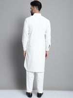 Men's White Cotton Solid Pathani Kurta with Salwar-JOKP-696White