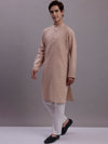 Men's Solid Pure Cotton Kurta With Pyjamas-JOKP-697Beige