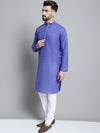 Men's Solid Pure Cotton Kurta With Pyjamas-JOKP-697Blue