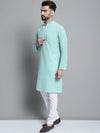 Men's Solid Pure Cotton Kurta With Pyjamas-JOKP-697Green