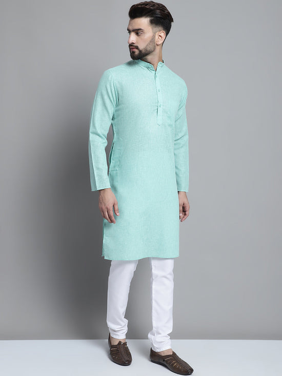 Men's Solid Pure Cotton Kurta With Pyjamas-JOKP-697Green