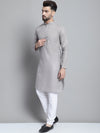 Men's Solid Pure Cotton Kurta With Pyjamas-JOKP-697Grey