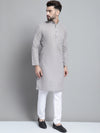 Men's Solid Pure Cotton Kurta With Pyjamas-JOKP-697Grey