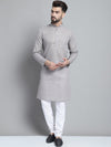 Men's Solid Pure Cotton Kurta With Pyjamas-JOKP-697Grey