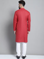 Men's Solid Pure Cotton Kurta With Pyjamas-JOKP-697Maroon