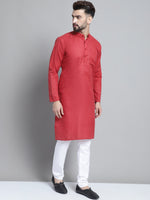 Men's Solid Pure Cotton Kurta With Pyjamas-JOKP-697Maroon