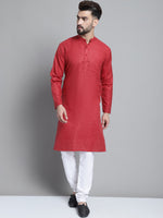 Men's Solid Pure Cotton Kurta With Pyjamas-JOKP-697Maroon