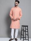 Men's Solid Pure Cotton Kurta With Pyjamas-JOKP-697Peach