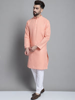 Men's Solid Pure Cotton Kurta With Pyjamas-JOKP-697Peach