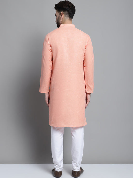 Men's Solid Pure Cotton Kurta With Pyjamas-JOKP-697Peach