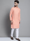 Men's Solid Pure Cotton Kurta With Pyjamas-JOKP-697Peach