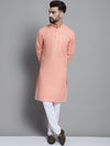 Men's Solid Pure Cotton Kurta With Pyjamas-JOKP-697Peach