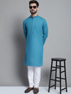 Men's Solid Pure Cotton Kurta With Pyjamas-JOKP-697Peacock