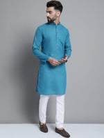 Men's Solid Pure Cotton Kurta With Pyjamas-JOKP-697Peacock